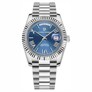 Pagani Design Day Date, Acero y esfera azul.