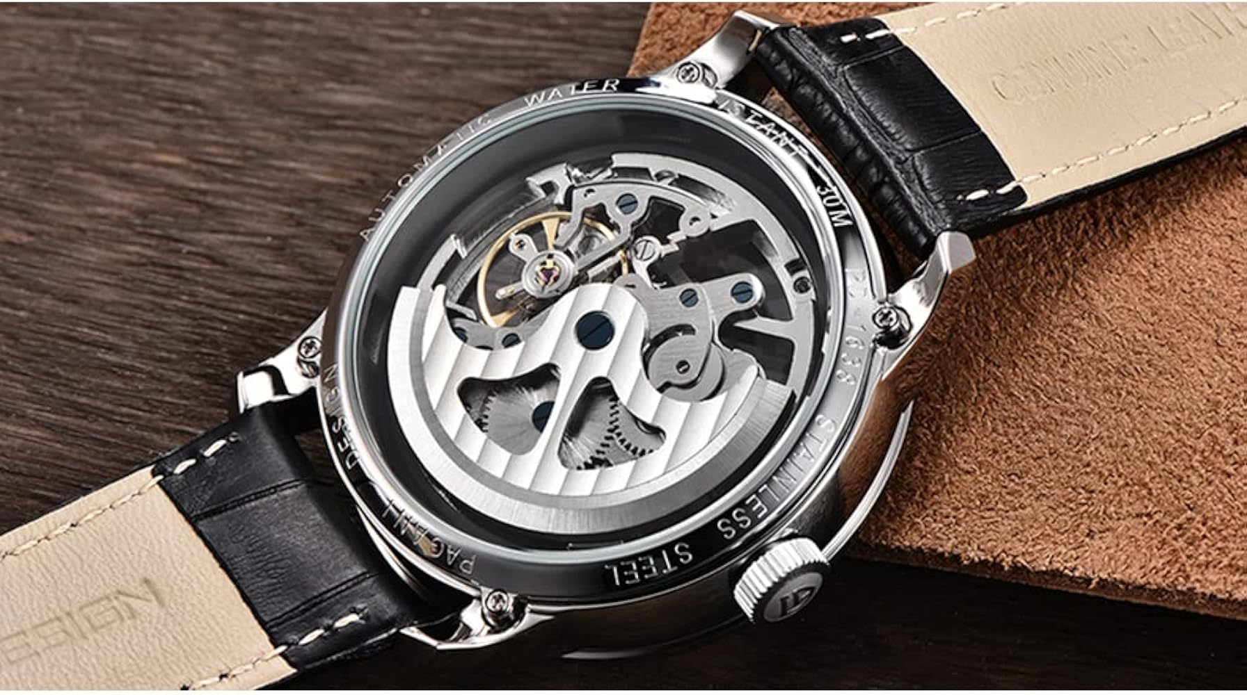 Pagani Design Skeleton, Automático, correa de Cuero. - Imagen 3