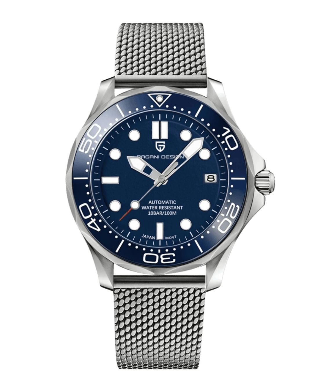 Pagani Design Homenaje a Omega Seamaster azul, NH35, Zafiro, 100mts